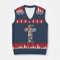 Christian Football Player Gift V-Neck Knit Sweater Vest God Gives Me Strength - Wonder Print Shop