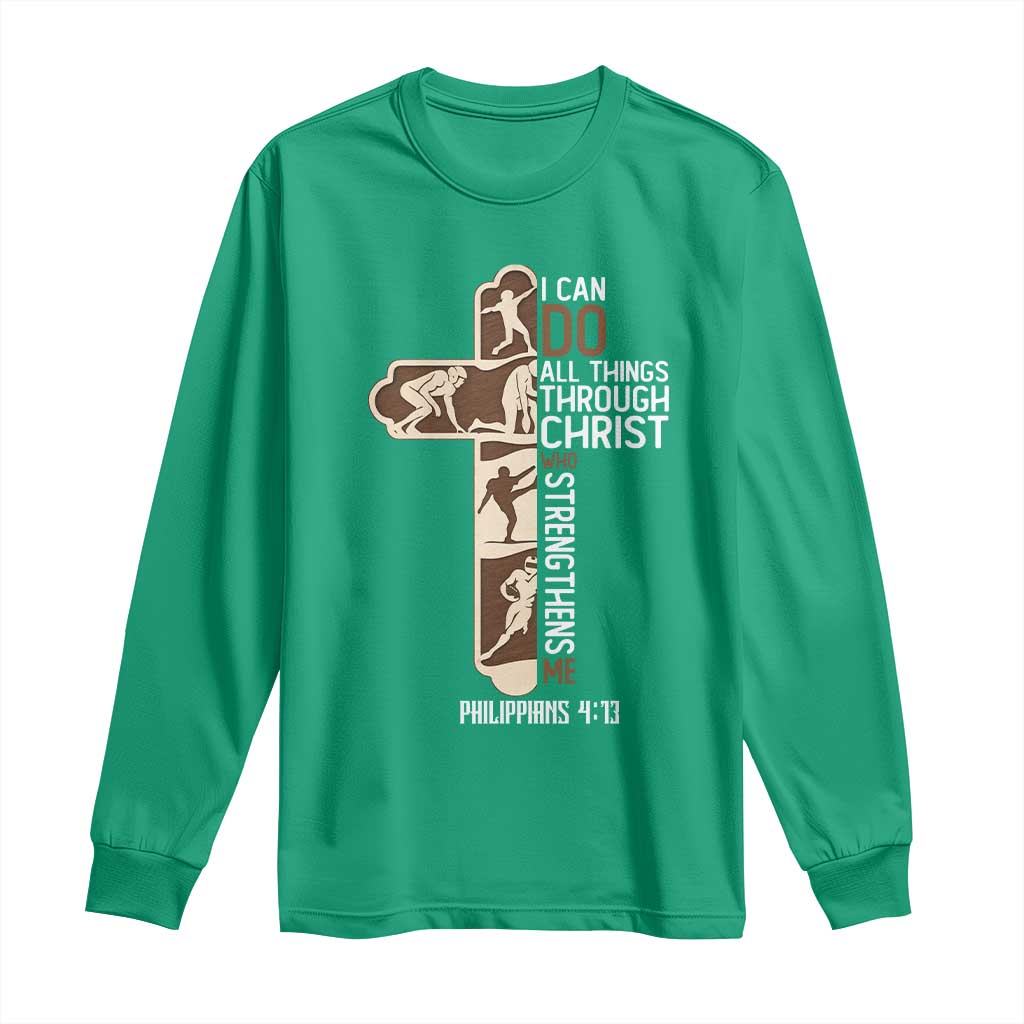 Christian Football Player Gift Long Sleeve Shirt God Gives Me Strength - Wonder Print Shop