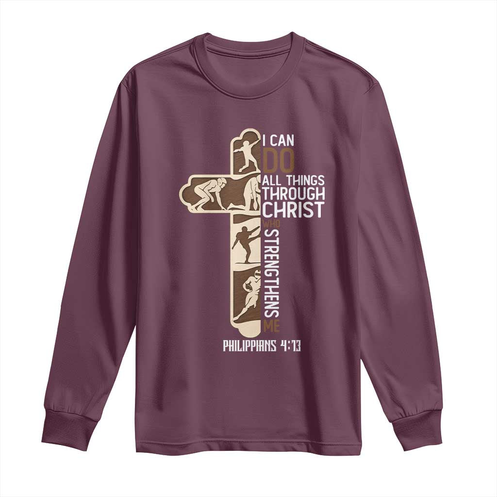 Christian Football Player Gift Long Sleeve Shirt God Gives Me Strength - Wonder Print Shop