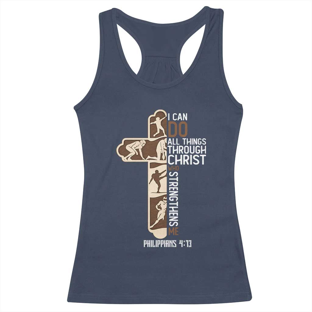 Christian Football Player Gift Racerback Tank Top God Gives Me Strength - Wonder Print Shop