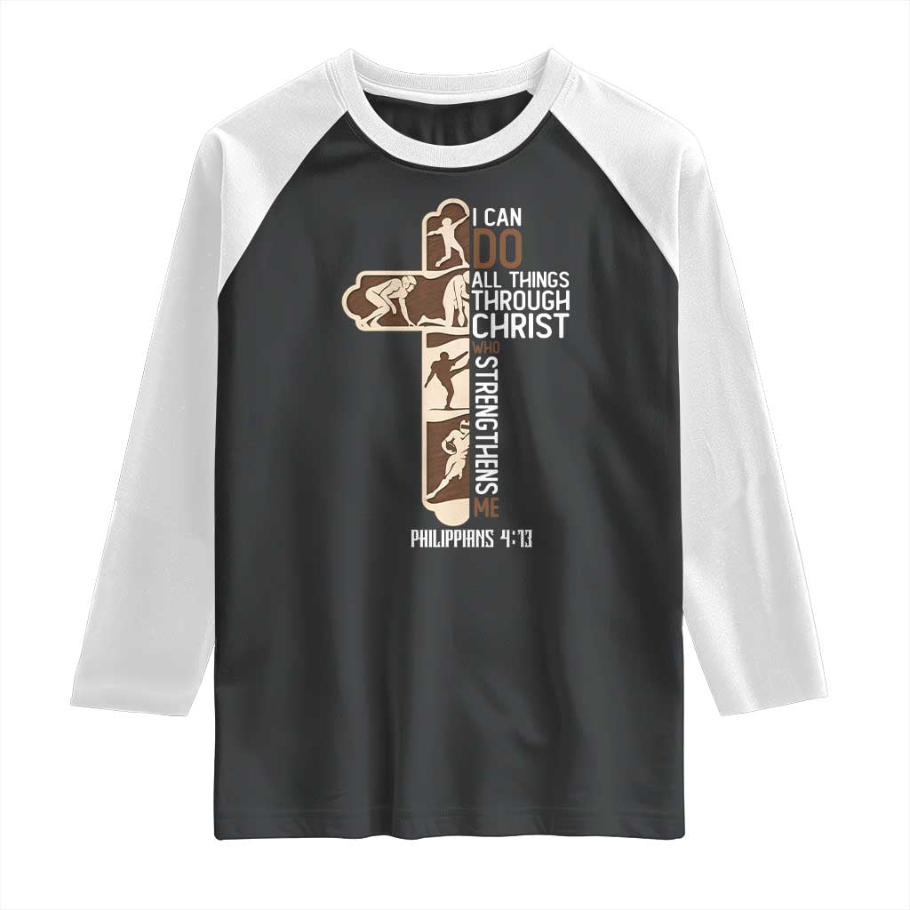 Christian Football Player Gift Raglan Shirt God Gives Me Strength - Wonder Print Shop