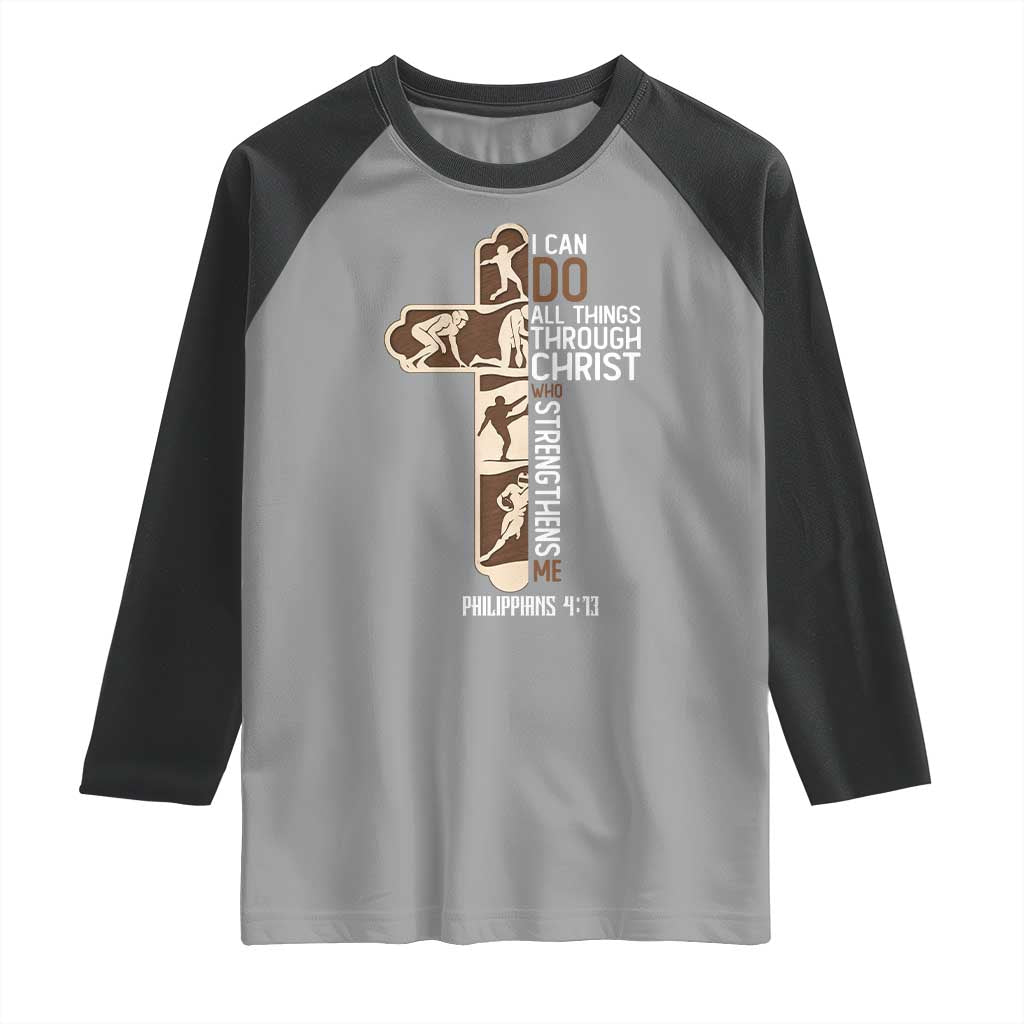 Christian Football Player Gift Raglan Shirt God Gives Me Strength - Wonder Print Shop