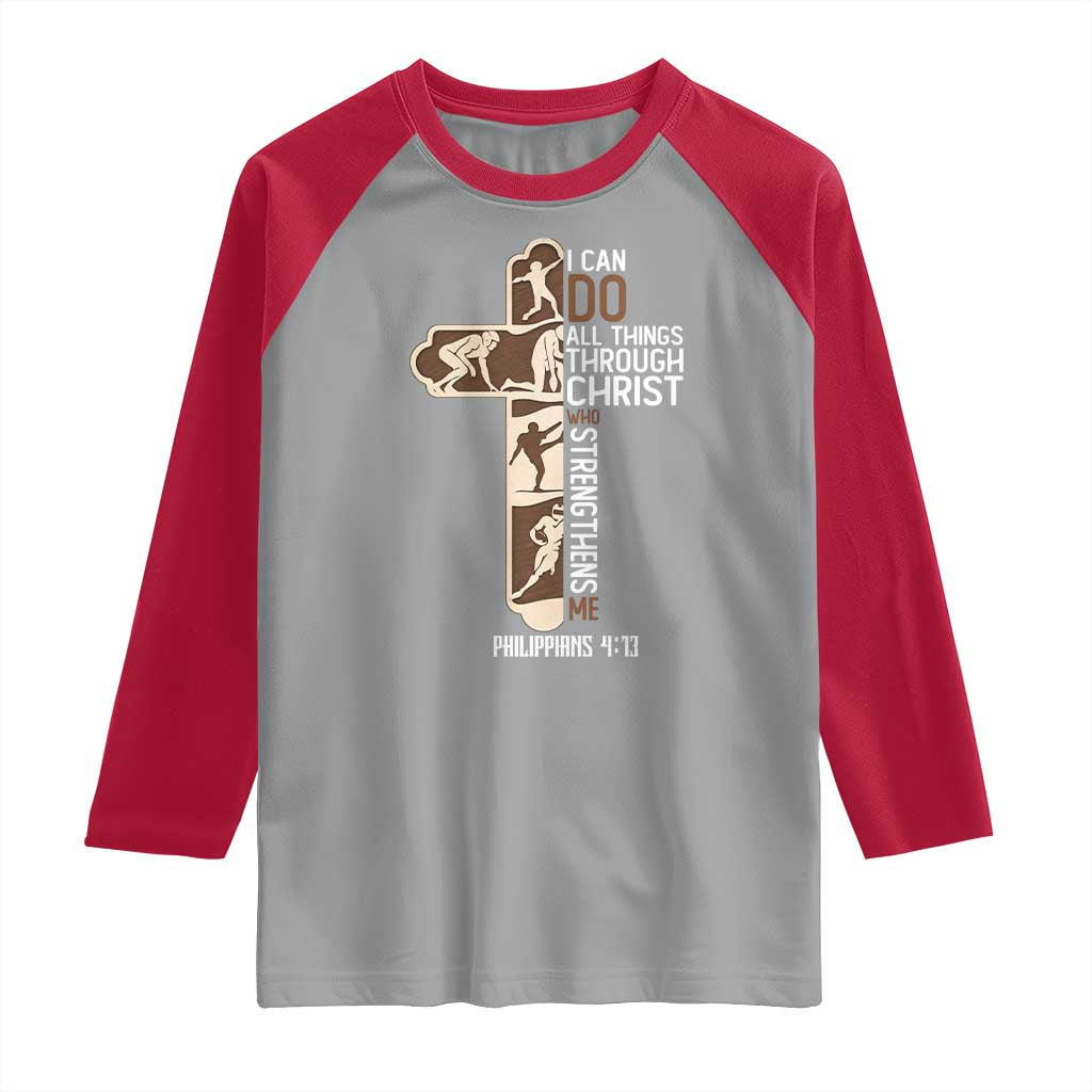 Christian Football Player Gift Raglan Shirt God Gives Me Strength - Wonder Print Shop
