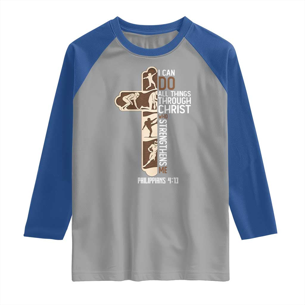 Christian Football Player Gift Raglan Shirt God Gives Me Strength - Wonder Print Shop