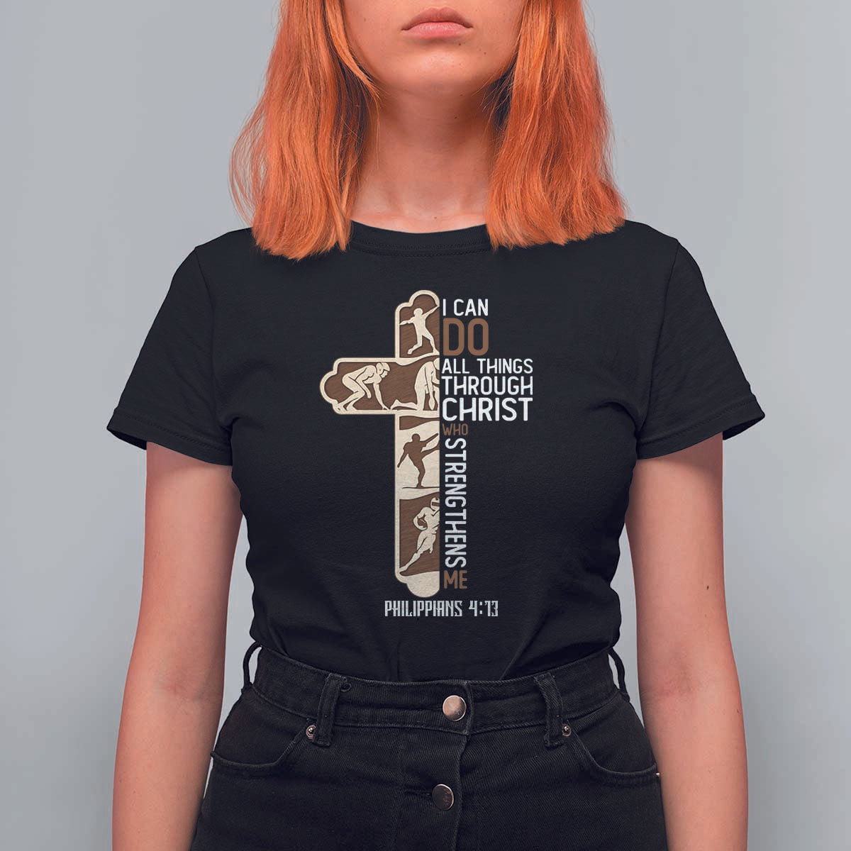 Christian Football Player Gift T Shirt For Women God Gives Me Strength - Wonder Print Shop