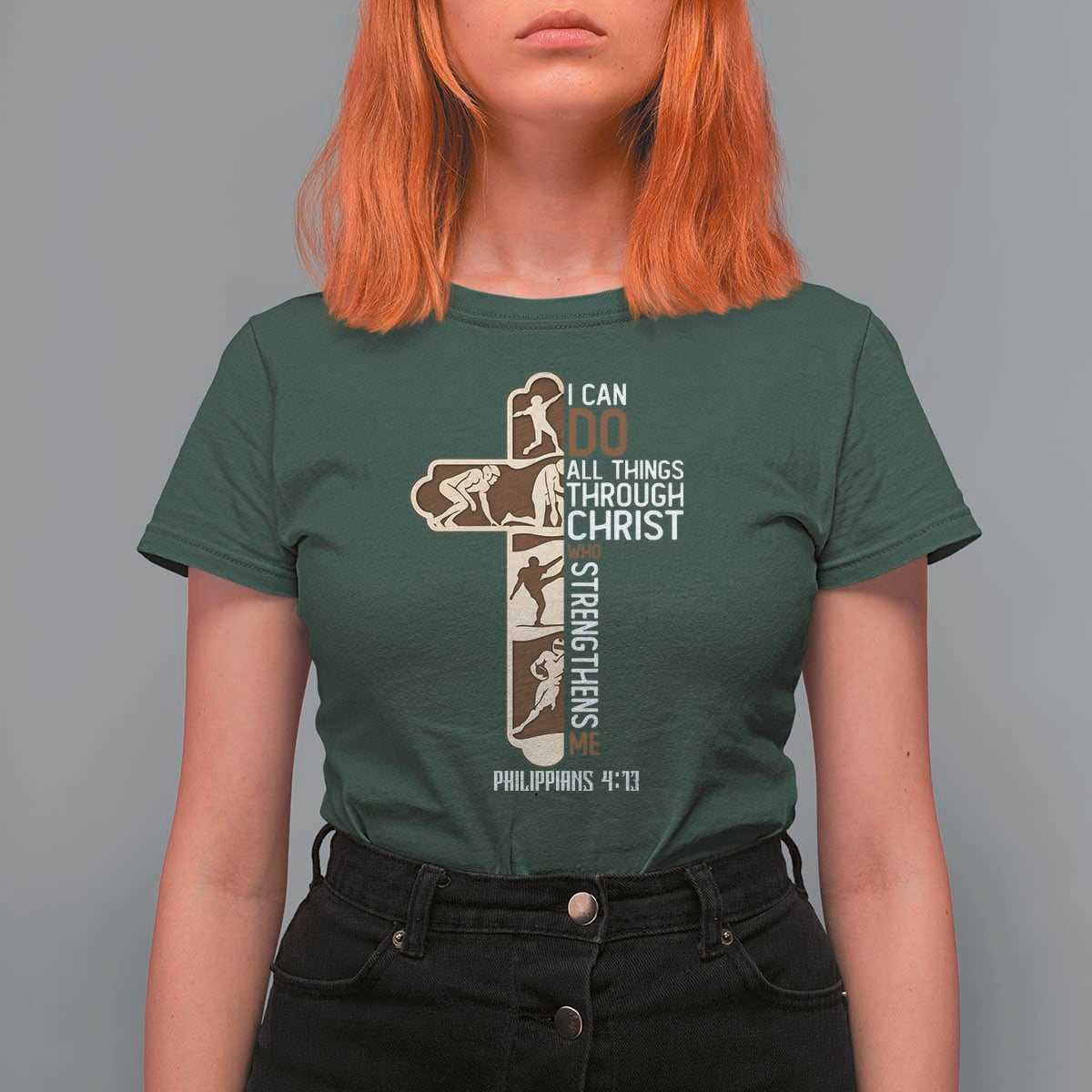 Christian Football Player Gift T Shirt For Women God Gives Me Strength - Wonder Print Shop