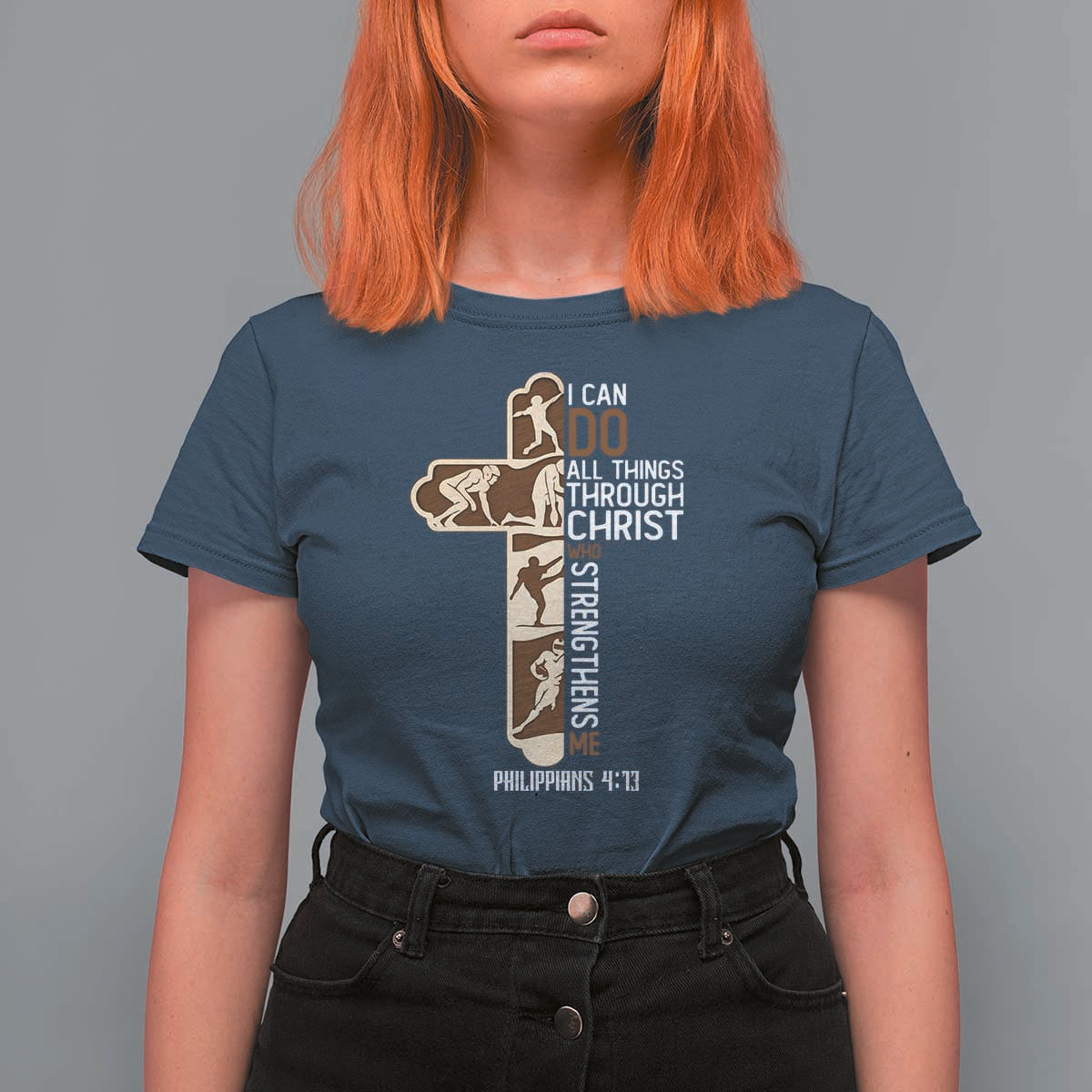 Christian Football Player Gift T Shirt For Women God Gives Me Strength - Wonder Print Shop