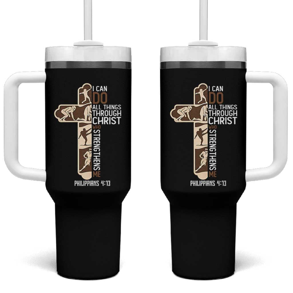 Christian Football Player Gift Tumbler With Handle God Gives Me Strength - Wonder Print Shop