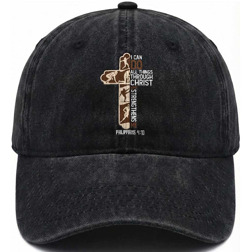Christian Football Player Gift Washed Cotton Baseball Cap God Gives Me Strength