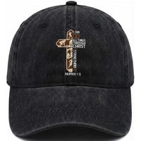 Christian Football Player Gift Washed Cotton Baseball Cap God Gives Me Strength