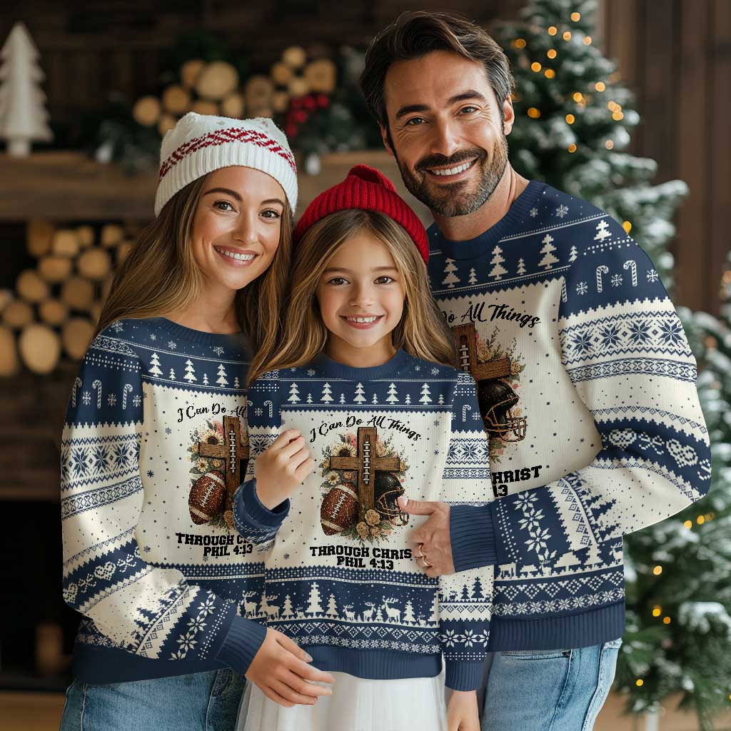 Christian Motivation Gift Ugly Christmas Sweater I Can Do All Things Through Christ Bible Verse - Wonder Print Shop