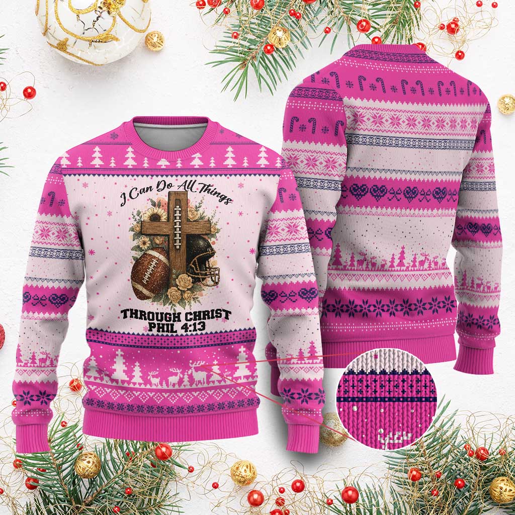 Christian Motivation Gift Ugly Christmas Sweater I Can Do All Things Through Christ Bible Verse - Wonder Print Shop