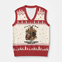 Christian Motivation Gift V-Neck Knit Sweater Vest I Can Do All Things Through Christ Bible Verse - Wonder Print Shop