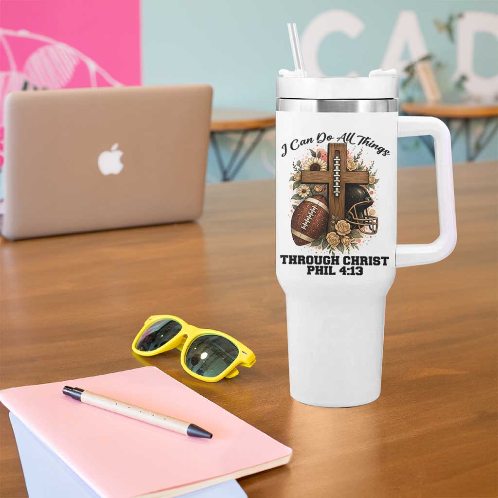 Christian Motivation Gift Tumbler With Handle I Can Do All Things Through Christ Bible Verse - Wonder Print Shop