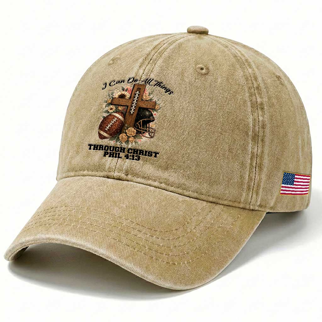 Christian Motivation Gift Washed Cotton Baseball Cap I Can Do All Things Through Christ Bible Verse