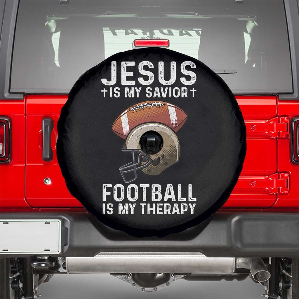 Jesus Is My Savior Football Is My Therapy Spare Tire Cover Christian Football Lover - Wonder Print Shop