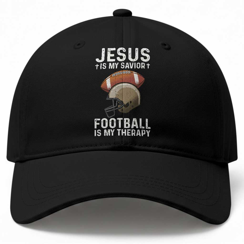 Jesus Is My Savior Football Is My Therapy Baseball Cap Christian Football Lover