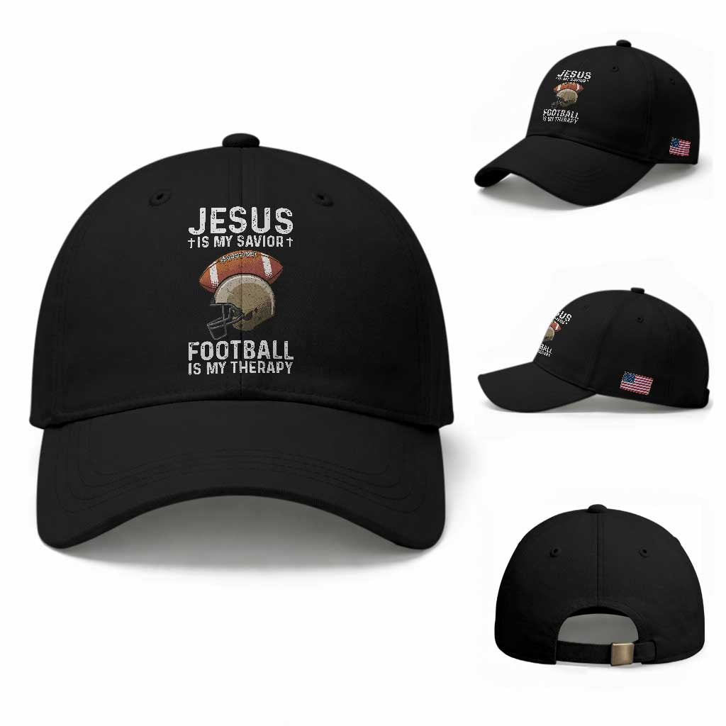 Jesus Is My Savior Football Is My Therapy Baseball Cap Christian Football Lover