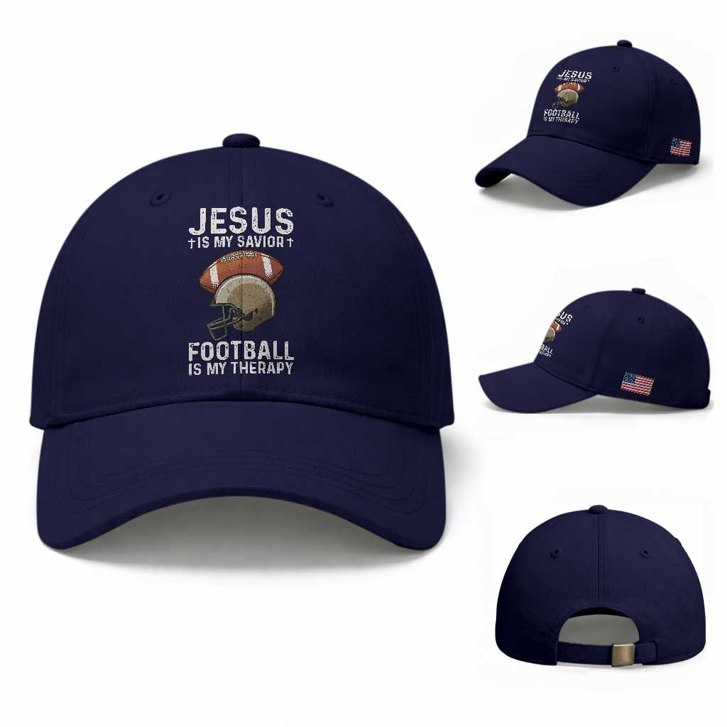 Jesus Is My Savior Football Is My Therapy Baseball Cap Christian Football Lover
