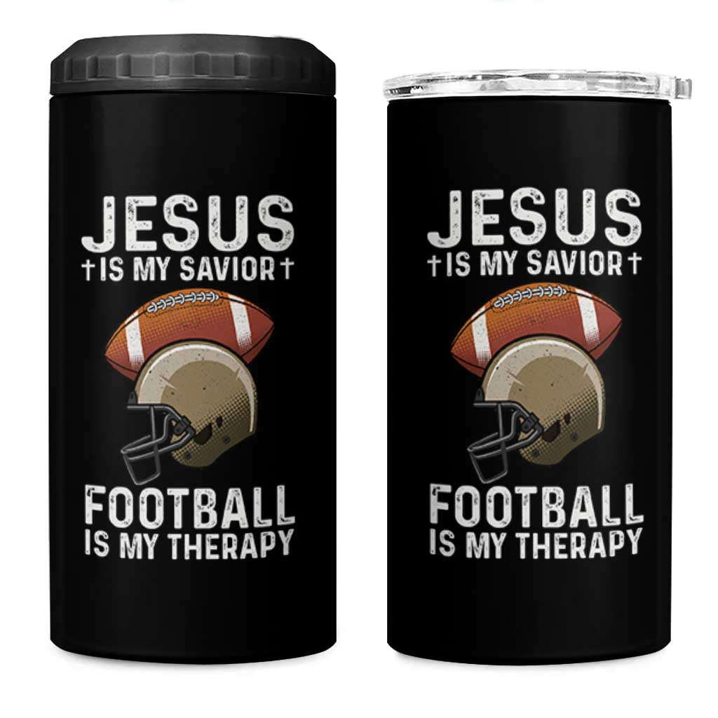 Jesus Is My Savior Football Is My Therapy 4 in 1 Can Cooler Tumbler Christian Football Lover - Wonder Print Shop