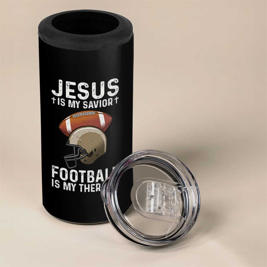Jesus Is My Savior Football Is My Therapy 4 in 1 Can Cooler Tumbler Christian Football Lover - Wonder Print Shop