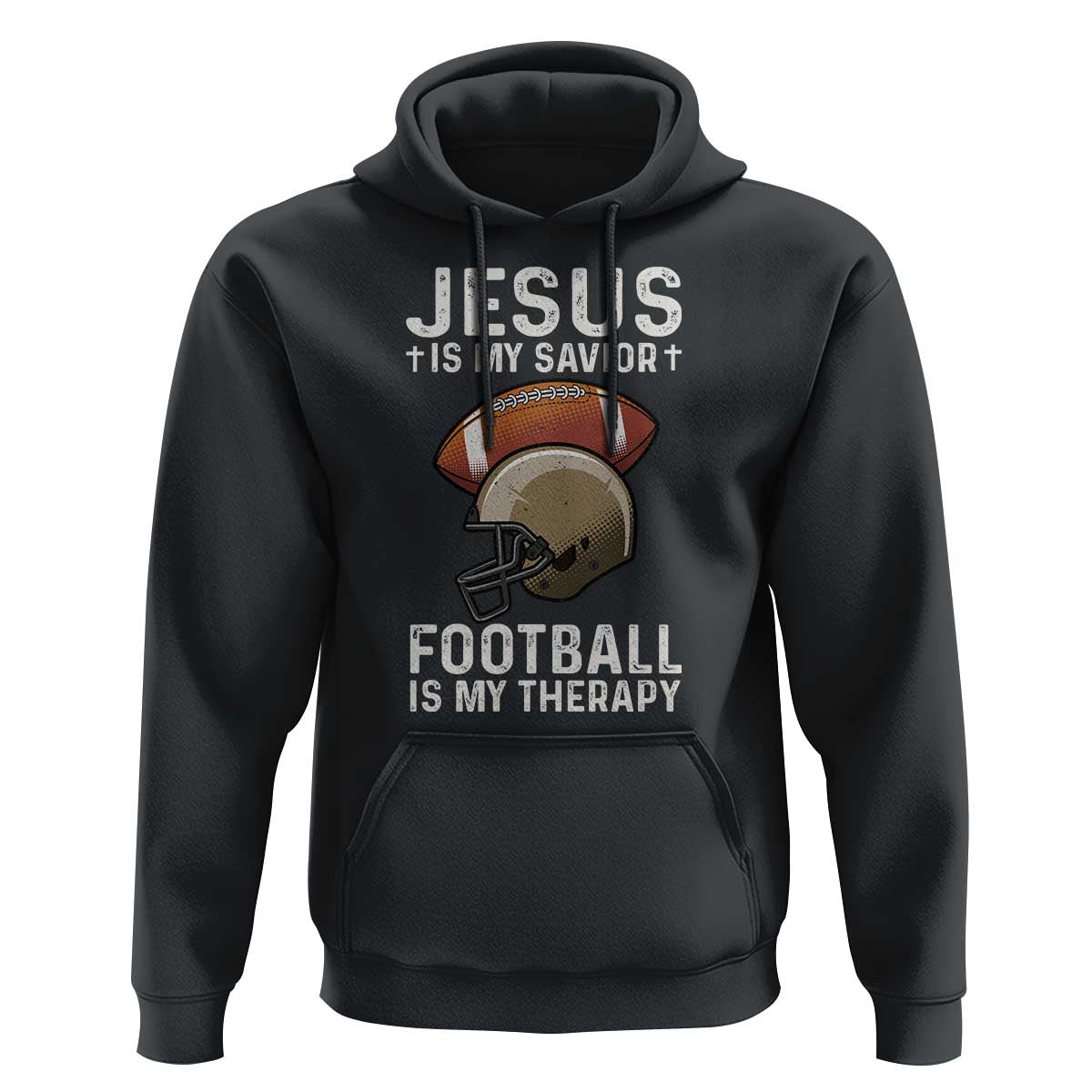 Jesus Is My Savior Football Is My Therapy Hoodie Christian Football Lover - Wonder Print Shop