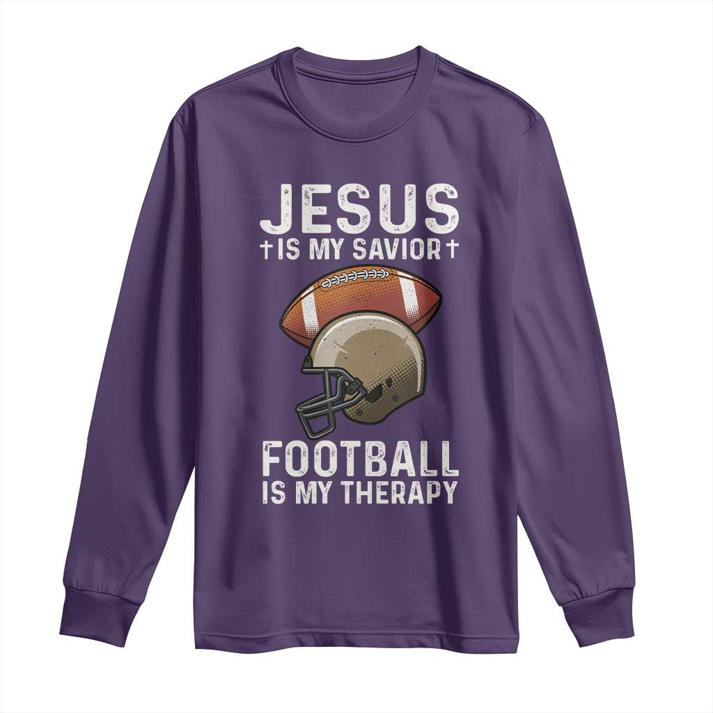 Jesus Is My Savior Football Is My Therapy Long Sleeve Shirt Christian Football Lover - Wonder Print Shop