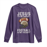 Jesus Is My Savior Football Is My Therapy Long Sleeve Shirt Christian Football Lover - Wonder Print Shop