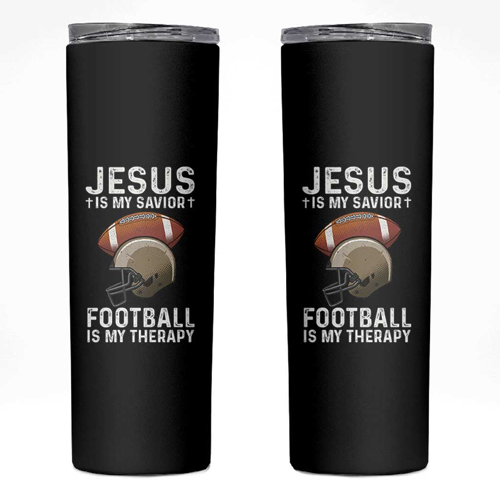 Jesus Is My Savior Football Is My Therapy Skinny Tumbler Christian Football Lover - Wonder Print Shop