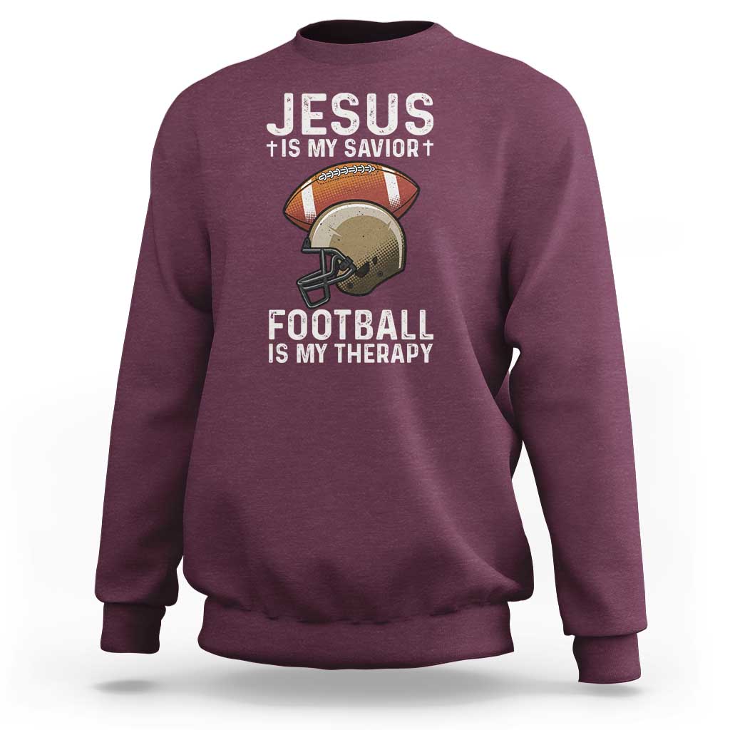 Jesus Is My Savior Football Is My Therapy Sweatshirt Christian Football Lover - Wonder Print Shop