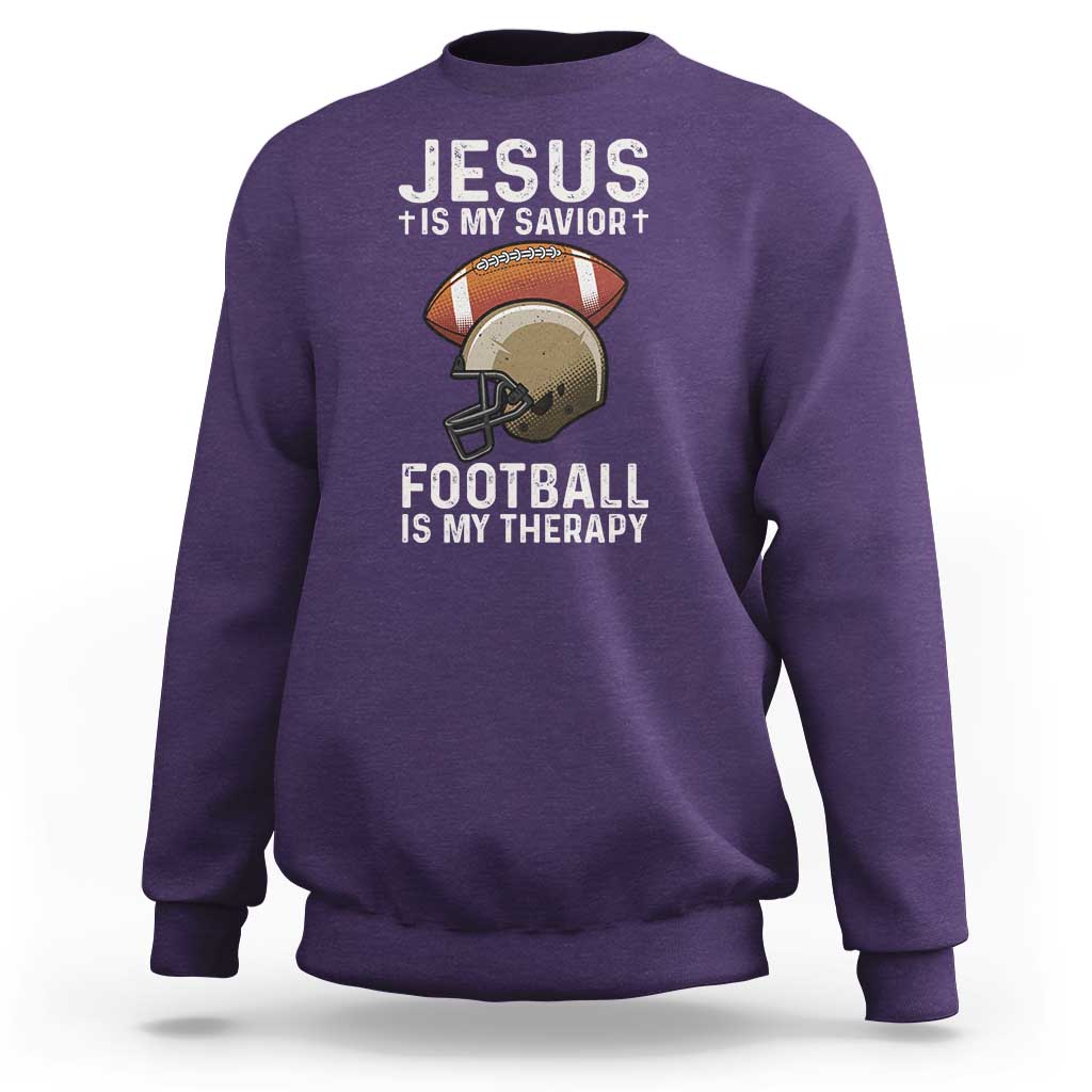 Jesus Is My Savior Football Is My Therapy Sweatshirt Christian Football Lover - Wonder Print Shop