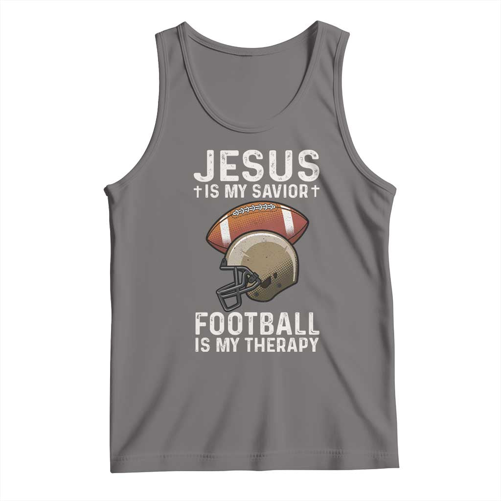 Jesus Is My Savior Football Is My Therapy Tank Top Christian Football Lover - Wonder Print Shop