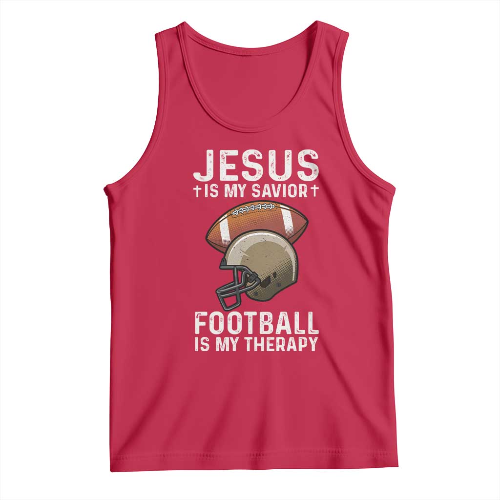 Jesus Is My Savior Football Is My Therapy Tank Top Christian Football Lover - Wonder Print Shop