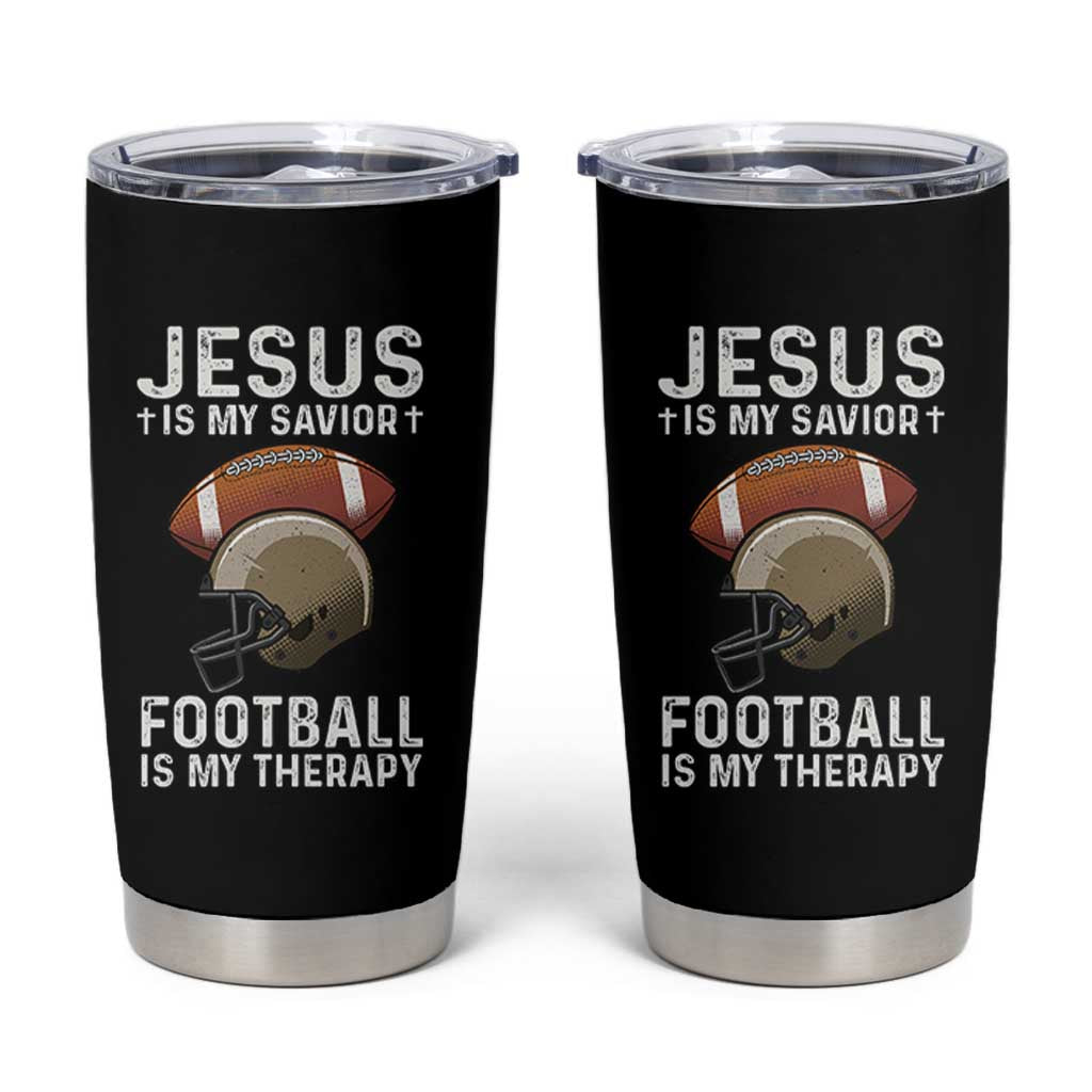 Jesus Is My Savior Football Is My Therapy Tumbler Cup Christian Football Lover - Wonder Print Shop