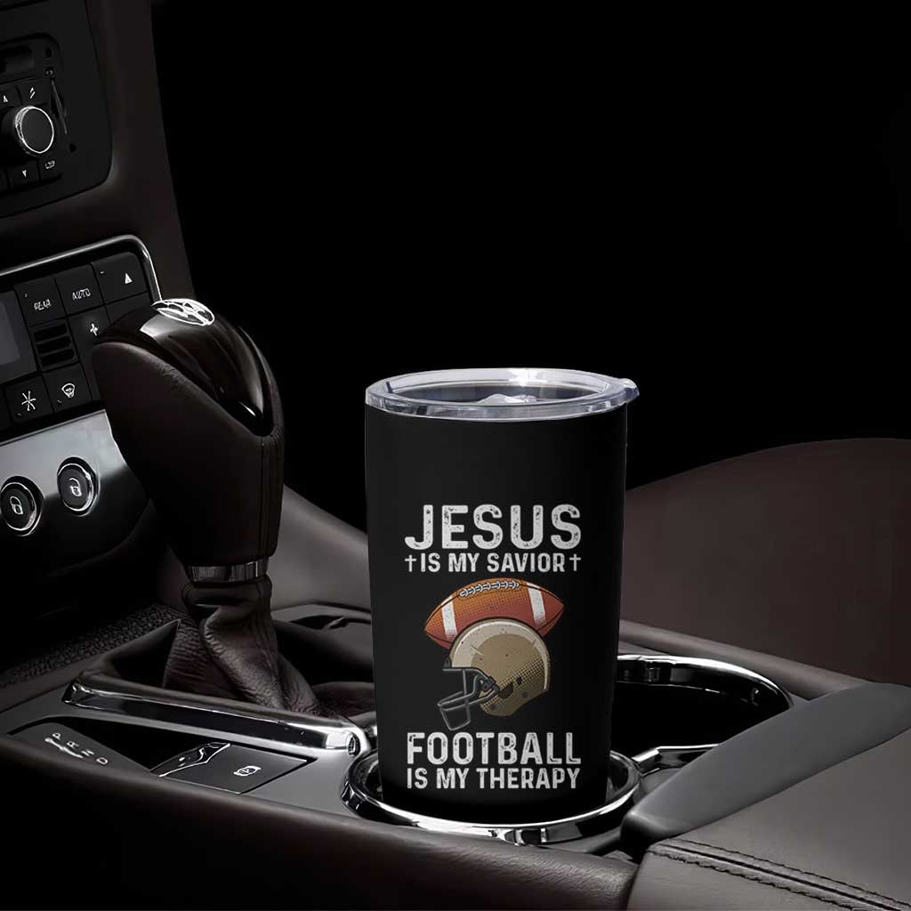 Jesus Is My Savior Football Is My Therapy Tumbler Cup Christian Football Lover - Wonder Print Shop