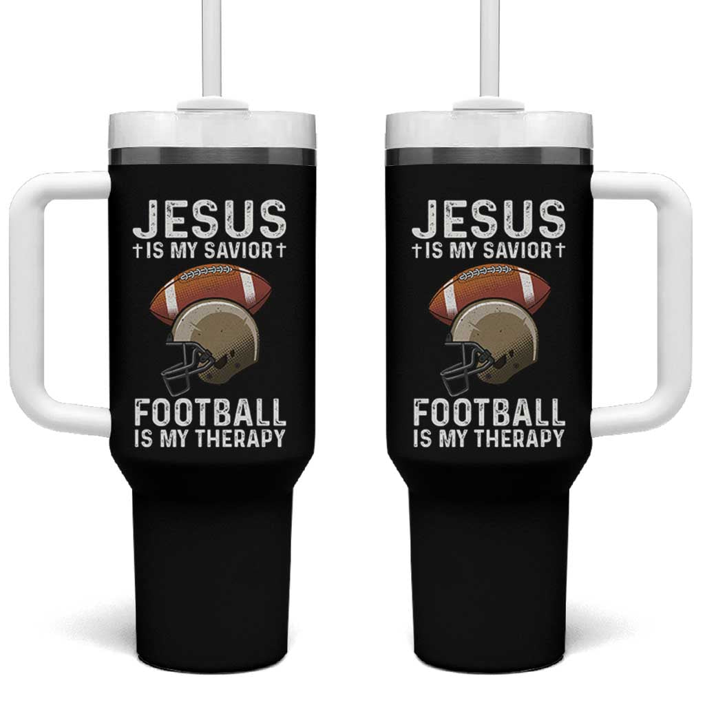 Jesus Is My Savior Football Is My Therapy Tumbler With Handle Christian Football Lover - Wonder Print Shop