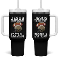 Jesus Is My Savior Football Is My Therapy Tumbler With Handle Christian Football Lover - Wonder Print Shop