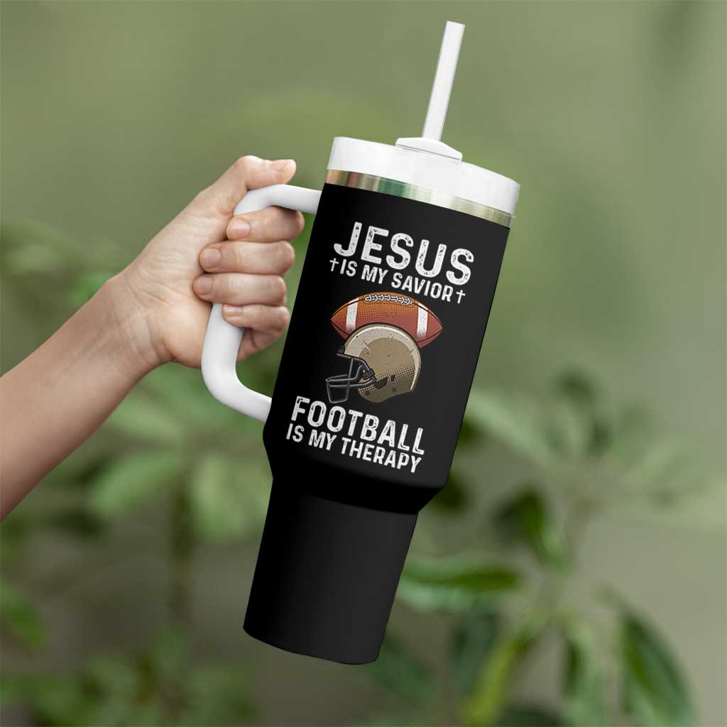 Jesus Is My Savior Football Is My Therapy Tumbler With Handle Christian Football Lover - Wonder Print Shop