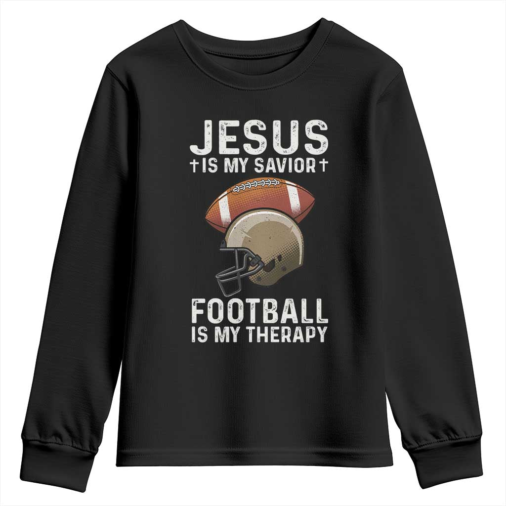 Jesus Is My Savior Football Is My Therapy Youth Sweatshirt Christian Football Lover - Wonder Print Shop