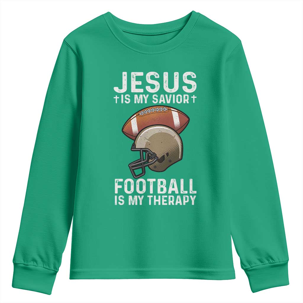 Jesus Is My Savior Football Is My Therapy Youth Sweatshirt Christian Football Lover - Wonder Print Shop