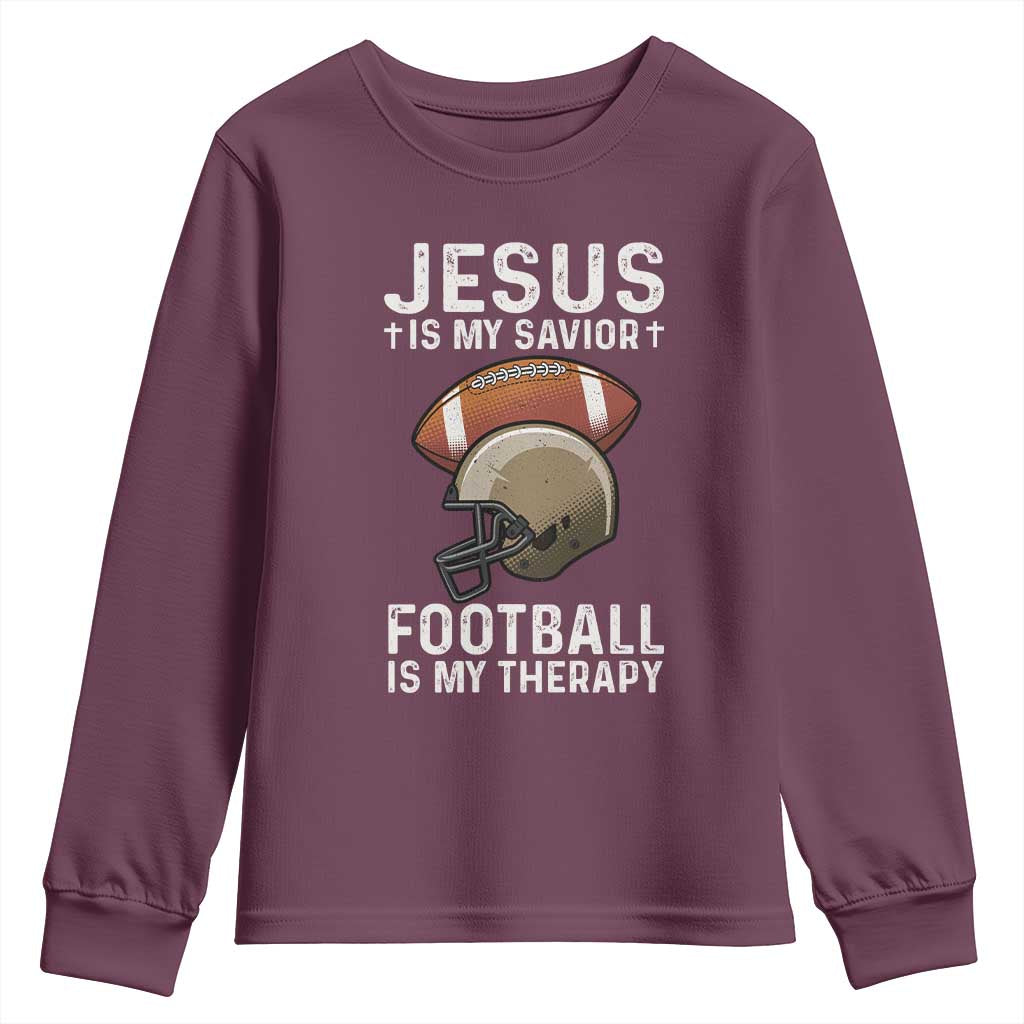Jesus Is My Savior Football Is My Therapy Youth Sweatshirt Christian Football Lover - Wonder Print Shop