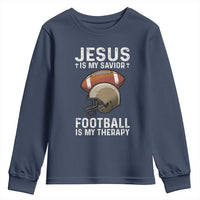 Jesus Is My Savior Football Is My Therapy Youth Sweatshirt Christian Football Lover - Wonder Print Shop