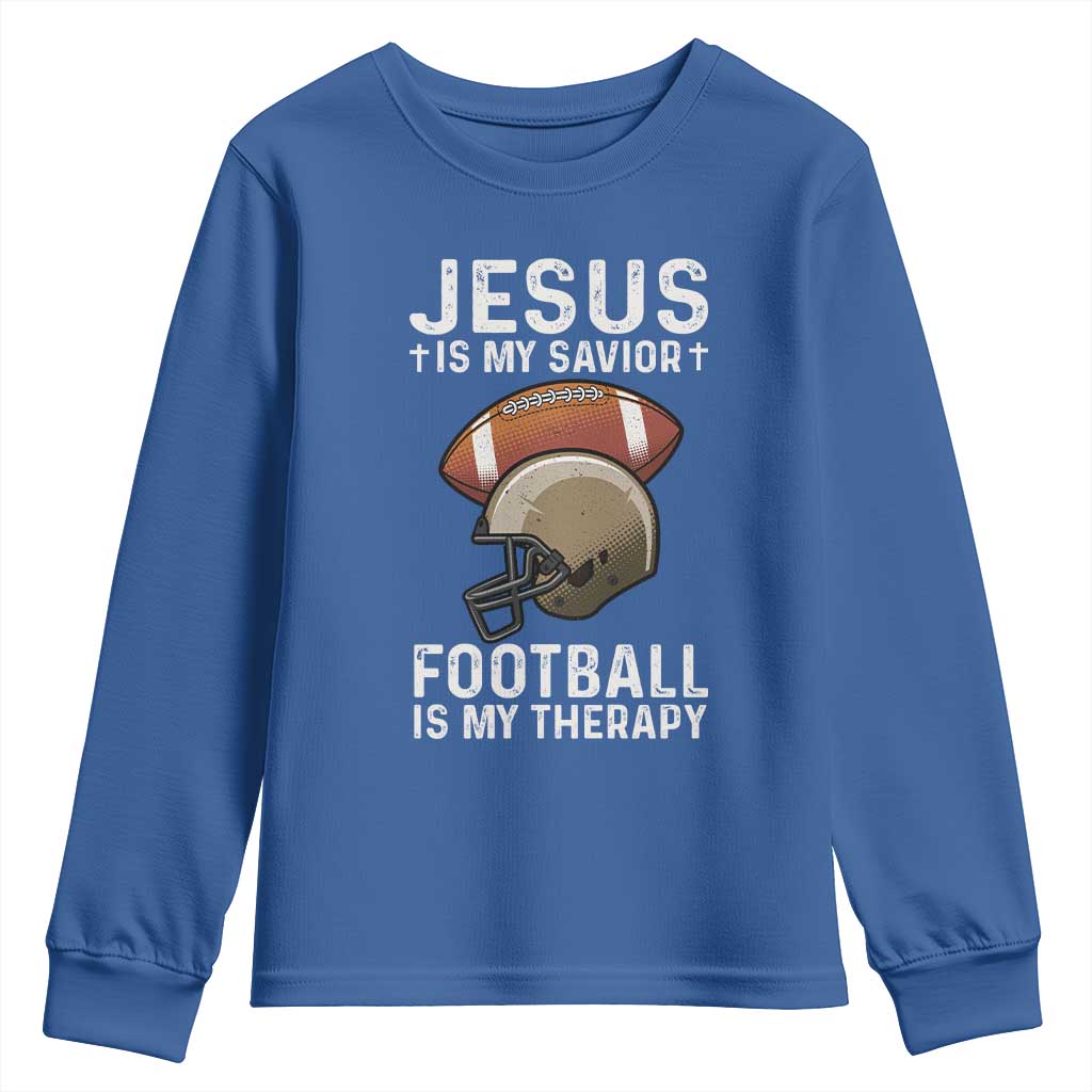 Jesus Is My Savior Football Is My Therapy Youth Sweatshirt Christian Football Lover - Wonder Print Shop