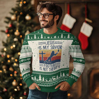 Jesus Is My Savior Football Is My Therapy Ugly Christmas Sweater Vintage Christian Football Fan Gift