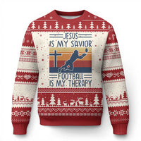 Jesus Is My Savior Football Is My Therapy Ugly Christmas Sweater Vintage Christian Football Fan Gift