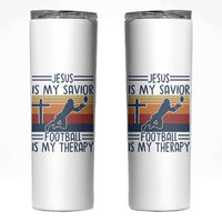 Jesus Is My Savior Football Is My Therapy Skinny Tumbler Vintage Christian Football Fan Gift