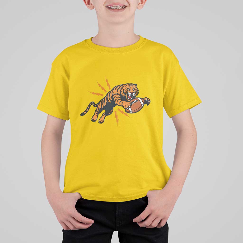 Funny Bengal Tiger Football T Shirt For Kid Game Day Jungle Spirit - Wonder Print Shop