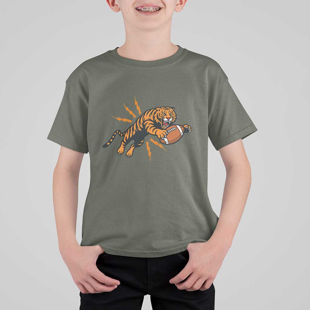 Funny Bengal Tiger Football T Shirt For Kid Game Day Jungle Spirit - Wonder Print Shop
