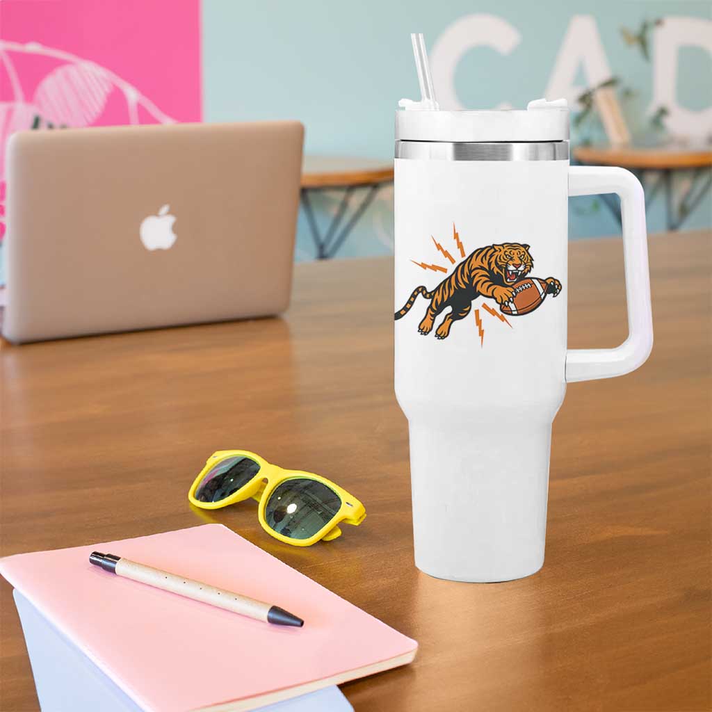 Funny Bengal Tiger Football Tumbler With Handle Game Day Jungle Spirit - Wonder Print Shop