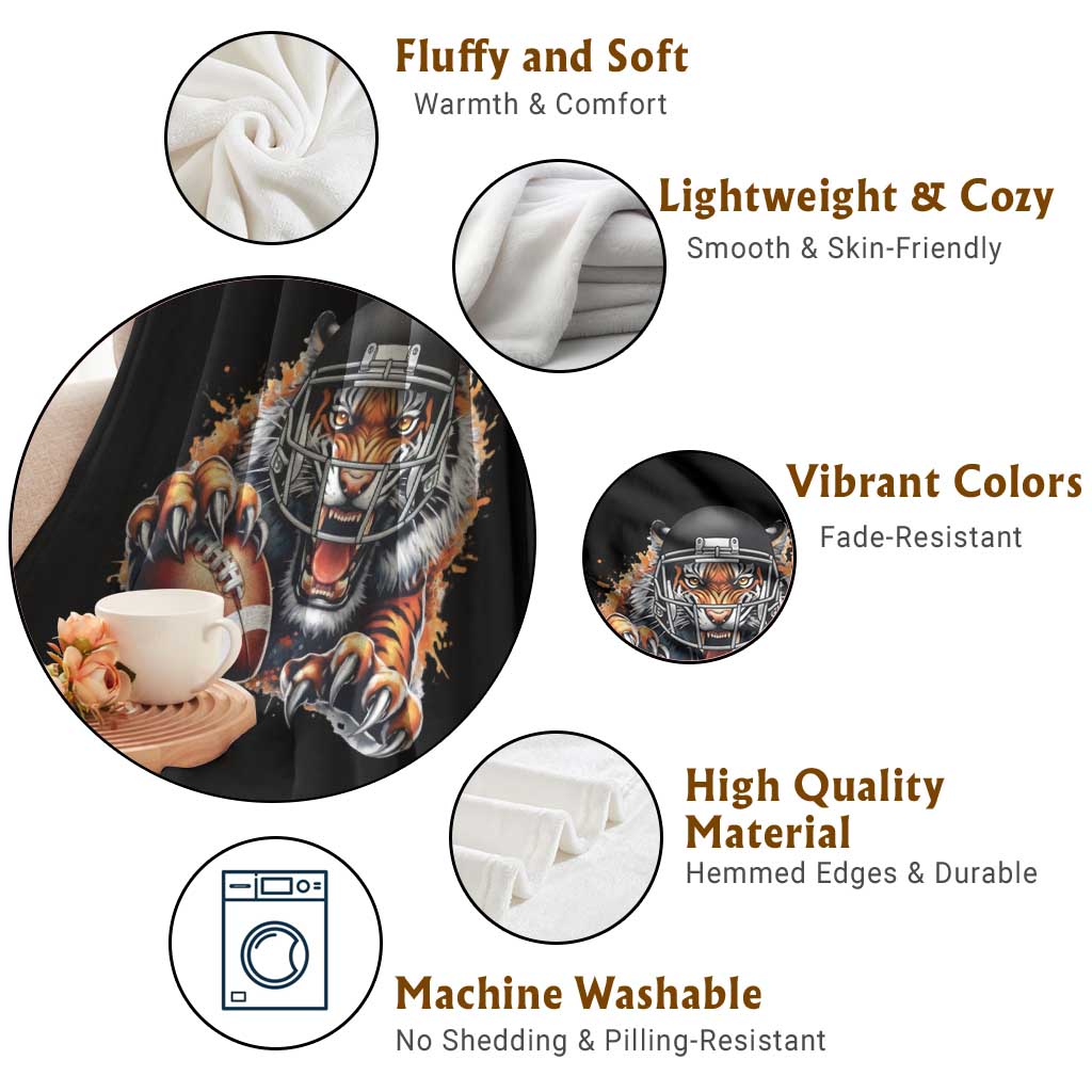 Funny Bengal Tiger With Helmet Throw Blanket Football Lover Gift - Wonder Print Shop